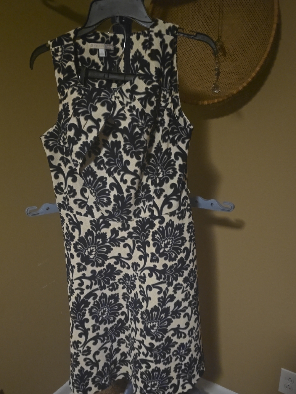 Ann Taylor Black and Cream Asymmetrical Floral Sheath Dress